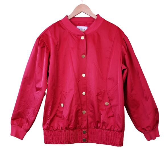 Vintage Victoria Sport Women’s Windbreaker Jacket Sz L Red Gold Button Front - Picture 1 of 11